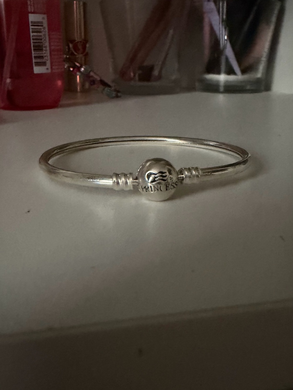 Prince Silver Bangle Bracelet with Round 'Princess' Charm